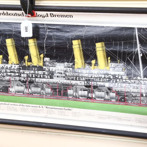 304 - A wall-hanging print depicting the longitudinal section of the twin screw, S.S 