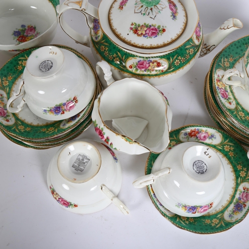 333 - A 1930s Paragon fine china part tea service, green floral decoration, including teapot, milk jug etc