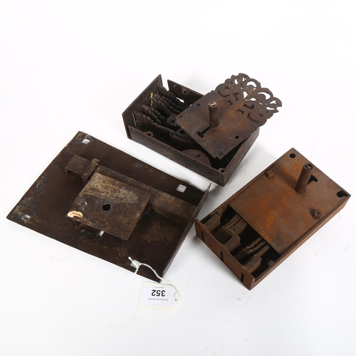 352 - A group of 3 Antique iron locks, including 1 inscribed 