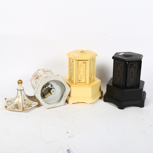 363 - 2 Vintage musical cigarette dispensers, and a ceramic musical cannister (3)