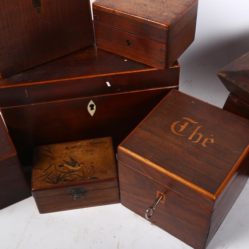 373 - A Regency rosewood sarcophagus tea caddy with fitted lids, L21cm (2 feet missing), a mahogany and sa... 