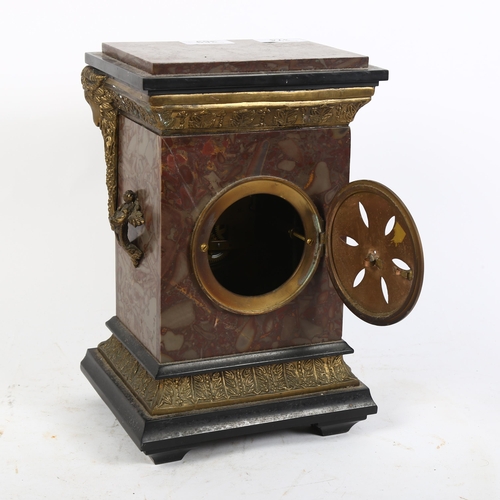 374 - A reproduction French style marble and slate mantel clock, H28cm