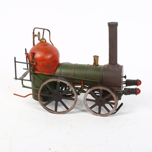 376 - A painted metal model steam engine, L26cm overall