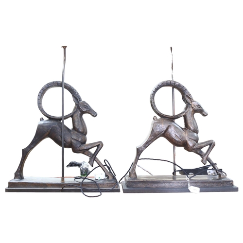 385 - A pair of Ibex design table lamps in the Art Deco manner, H84cm overall