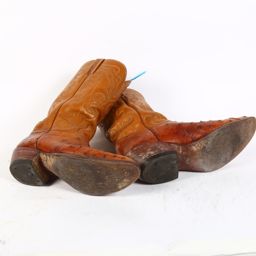 424 - A pair of San Antonio cowboy boots, with calf upper and ostrich foot, H33.5cm