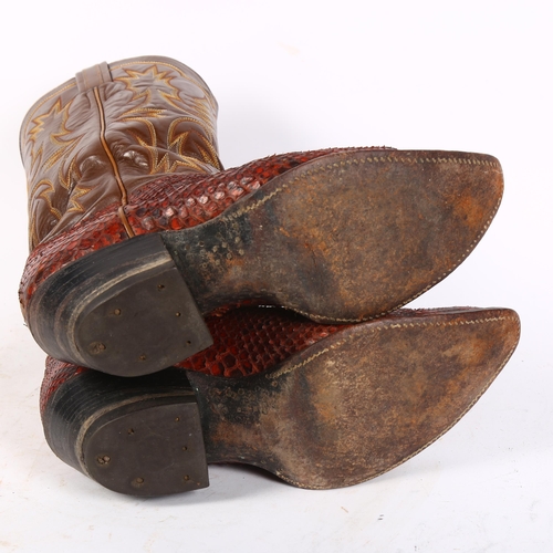 425 - A pair of Tony Lama leather cowboy boots, with calf skin top and python foot, H34.5cm