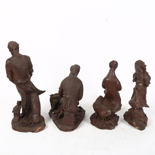 438 - Margaret Levinson (1926 - 2018), a group of 4 painted clay sculptures, including a blacksmith, H27cm