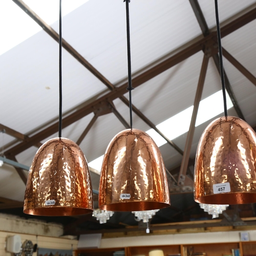 457 - A set of 5 hammered copper ceiling lights, diameter 18cm