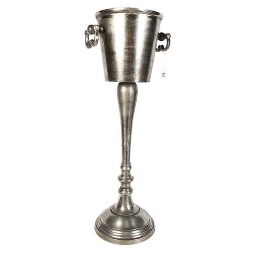 481 - A cast-aluminium 2-handled Champagne bucket, on integral stand, 78cm