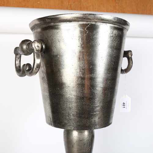 481 - A cast-aluminium 2-handled Champagne bucket, on integral stand, 78cm