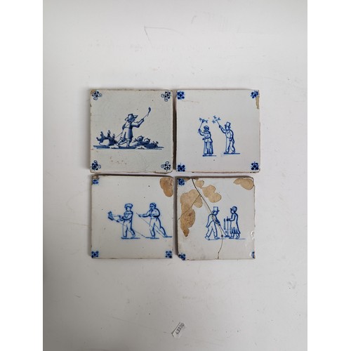 177 - A quantity of Delft blue and white tiles, there are 19 whole tiles, and a quantity of broken or inco... 