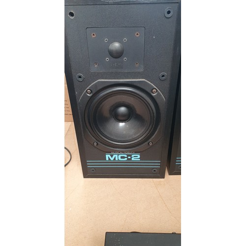 250 - MUSICAL FIDELITY  MC-2 - a pair of black wood floor standing speakers, with associated stands, seria... 