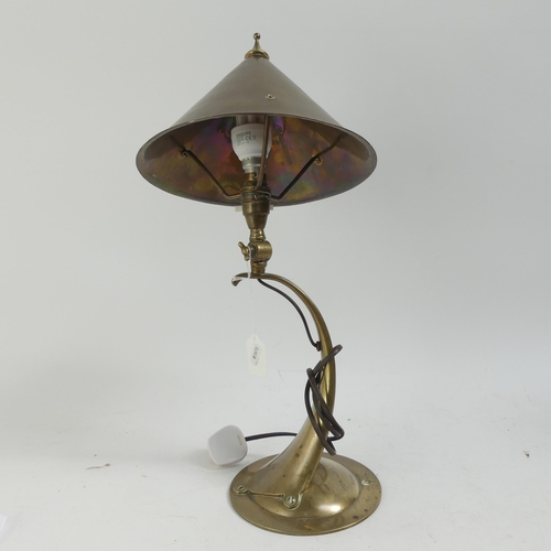 212 - JESSON, BIRKETT & CO - An Arts and Crafts brass table or wall lamp, circa 1905, with conical shade. ... 