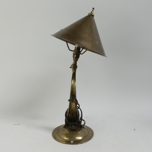 212 - JESSON, BIRKETT & CO - An Arts and Crafts brass table or wall lamp, circa 1905, with conical shade. ... 