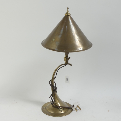 212 - JESSON, BIRKETT & CO - An Arts and Crafts brass table or wall lamp, circa 1905, with conical shade. ... 