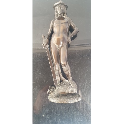 27 - A patinated cast-bronze figure of David, H26cm