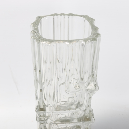 107 - A mid-century heavy walled geometric clear glass vase, height 24.5cm