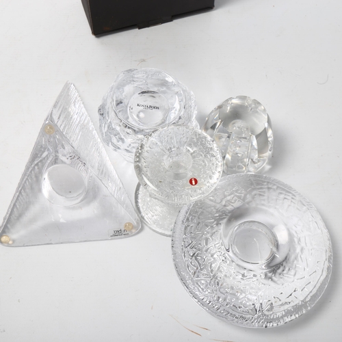 11 - 5 Scandinavian glass candle holders, Orrefors, Iittala, Kosta Boda, Nybro and one other, one boxed, ... 