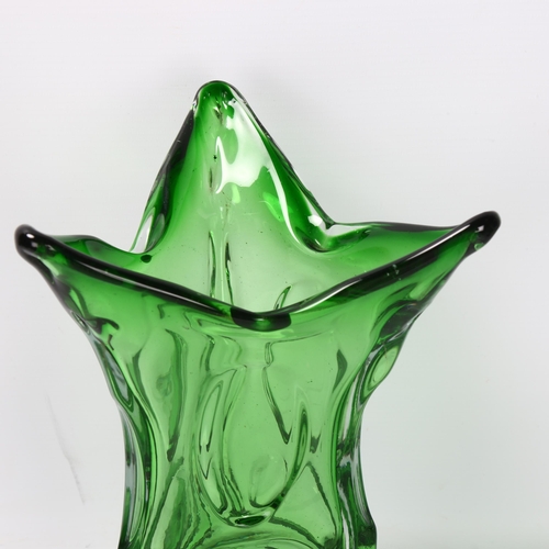 110 - A vintage Murano glass tri-form green glass vase, height 29cm