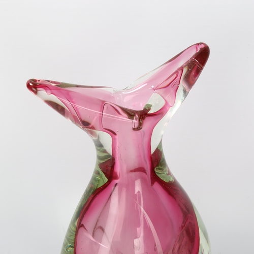 111 - A large vintage Murano glass pink sommerso vase with internal bubbles, height 38.5cm