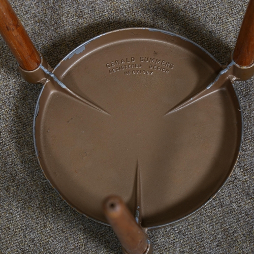 112 - Gerald Summers, a mid-century 3 legged stool with oak veneered cast metal seat, with maker’s marks, ... 