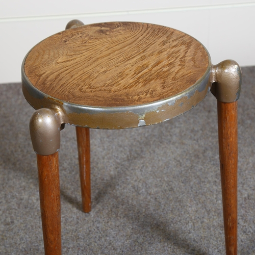 112 - Gerald Summers, a mid-century 3 legged stool with oak veneered cast metal seat, with maker’s marks, ... 