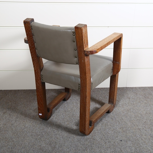 116 - Francisque Chaleyssin, a 1930s French Art Deco oak armchair with leather upholstery