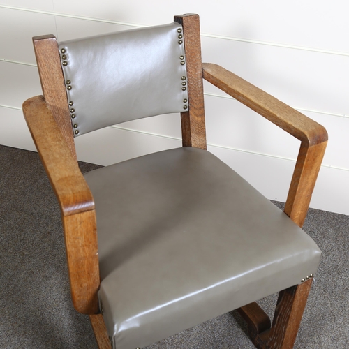 116 - Francisque Chaleyssin, a 1930s French Art Deco oak armchair with leather upholstery