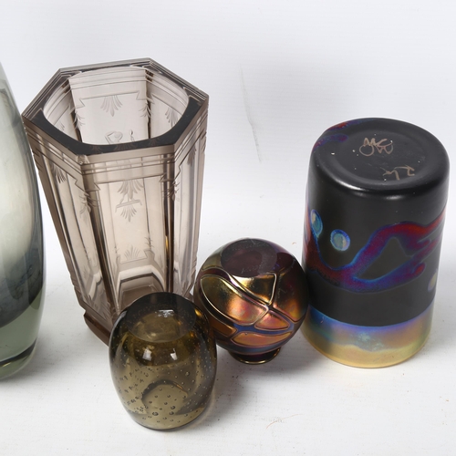 120 - 5 pieces of studio and Scandinavian glass, including HolmeGaard vase and etched vase marked to base ... 