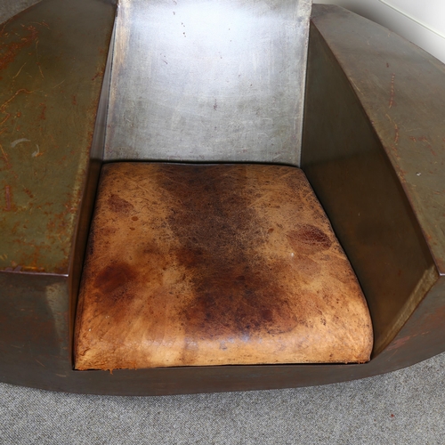 14 - Jonathan Singleton, a 1980s brutalist Easy Number One patinated welded steel Art Deco style lounge c... 