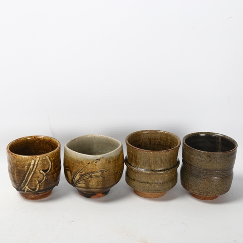 45 - Phil Rogers (1951-2020), a studio pottery ash glaze slab bottle, together with 4 Yunomi / tea-bowls,... 