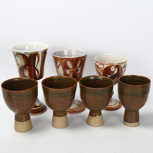 47 - A collection of British studio pottery, 2 Robin Welch mugs (stamped makers mark), 3 Aldermaston gobl... 