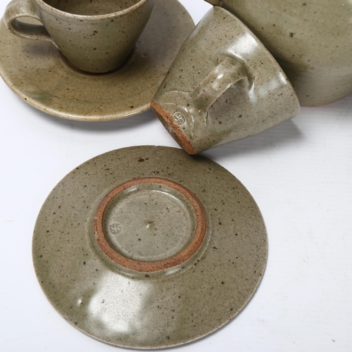 49 - St Ives studio pottery, a set of 4 Leach standard ware coffee cups and saucers and a jug, all with p... 