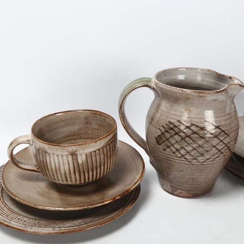 50 - David Leach (1911-2005), 3 trio sets of cup, saucer and side-plate together with a jug, all with mak... 