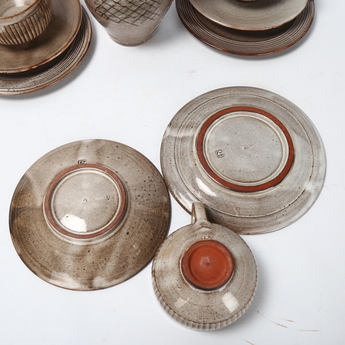 50 - David Leach (1911-2005), 3 trio sets of cup, saucer and side-plate together with a jug, all with mak... 