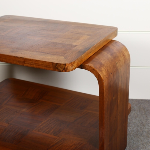 57 - A 1930s 2 tier Art Deco coffee table with geometric parquetry surfaces, height 53cm, length 76cm, wi... 