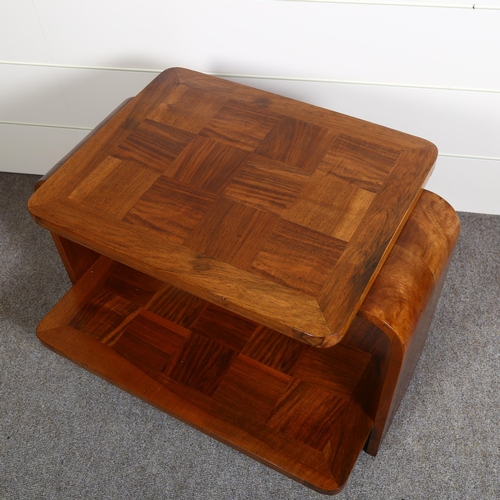 57 - A 1930s 2 tier Art Deco coffee table with geometric parquetry surfaces, height 53cm, length 76cm, wi... 