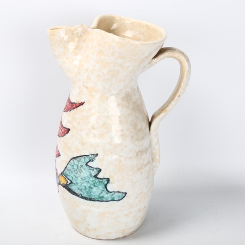 63 - Pablo Sanguino, Toledo, Spain, a mid-century fish decorated pitcher, signed to base, height 27cm