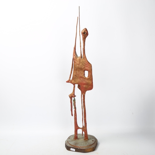 64 - Fred Atkinson, a tall composite mid-century figure, in the style of Giacometti, label to base, heigh... 