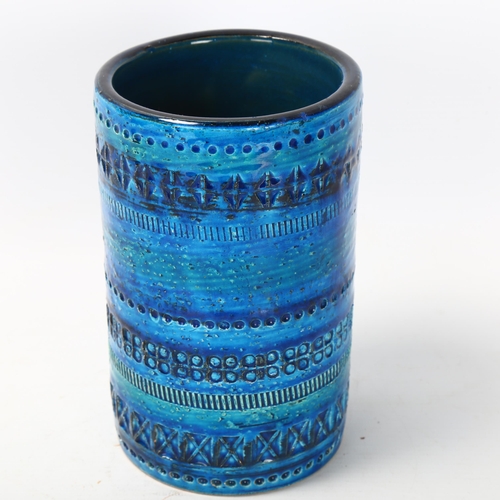 67 - Aldo Londi for Bitossi, Italy, a ceramic cylinder vase in Rimini Blue with incised decoration, numbe... 