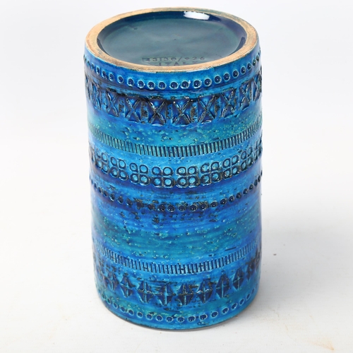 67 - Aldo Londi for Bitossi, Italy, a ceramic cylinder vase in Rimini Blue with incised decoration, numbe... 