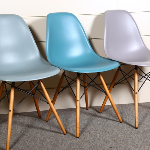 84 - 4 Vitra Eames DSW side chairs, harlequin set on golden maple legs, makers stamps and original labels... 