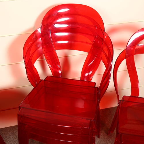 85 - Roberto Semprini for S.C.A.B, Italy, a set of 8 Titi stacking dining or garden chairs in red acrylic... 