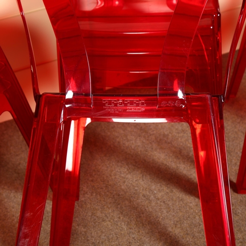 85 - Roberto Semprini for S.C.A.B, Italy, a set of 8 Titi stacking dining or garden chairs in red acrylic... 