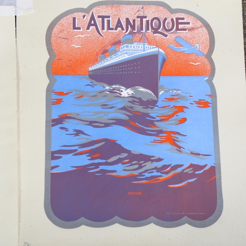 89 - Paul Vallier, France, 2 1930s' pochoir prints for L'Atlantique  stem liner, both laid on paper and l... 