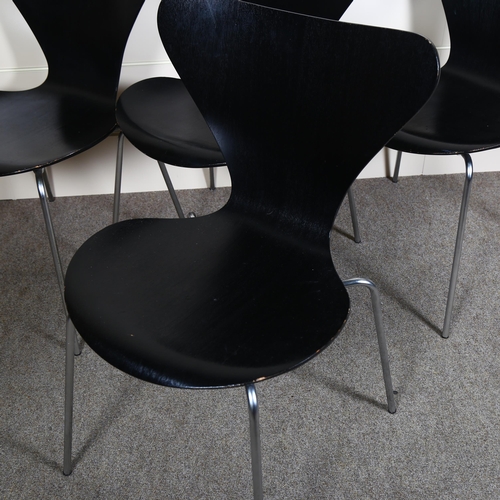 91 - Arne Jacobsen for Fritz Hansen, a set of 4 original 3107 bent ply dining chairs with maker’s marks, ... 