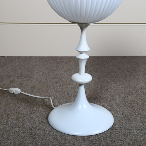 97 - Temde, a 1960s Swiss table lamp, the fluted glass shade on metal knopped stem and tulip base, height... 