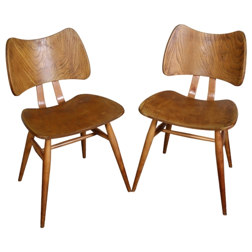 100 - Lucian Ercolani  for Ercol, 2 model 401 Butterfly dining chairs in beech and elm, height 77cm