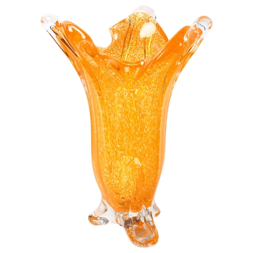 108 - A large vintage Murano glass tri-form vase, with orange flecked heavy walls, height 40.5cm