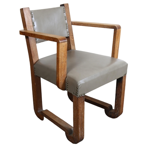 116 - Francisque Chaleyssin, a 1930s French Art Deco oak armchair with leather upholstery